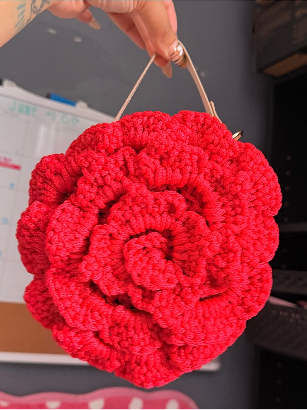 Handmade Red Crochet Flower Wristlet Handbag